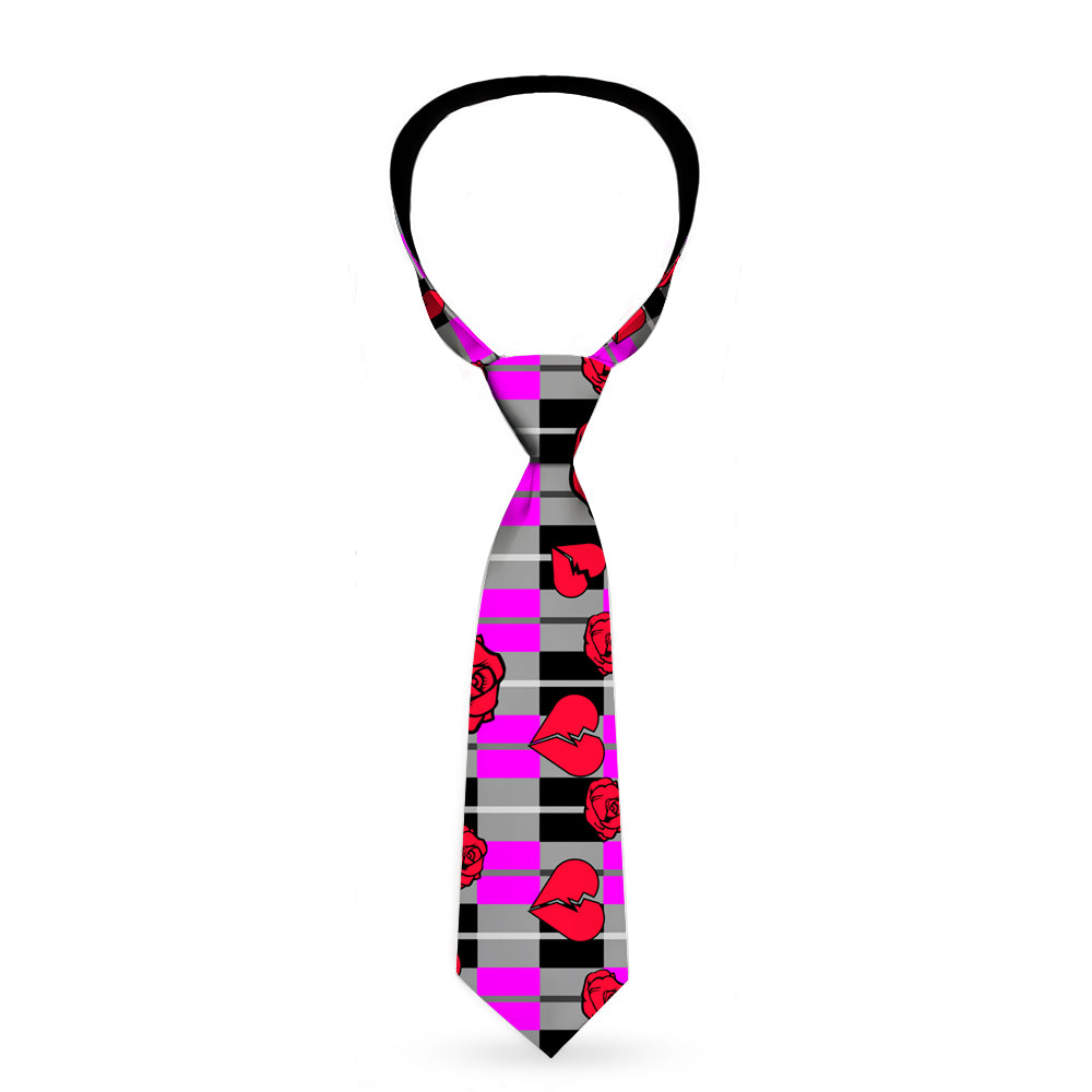 Buckle-Down Necktie - Broken Hearts & Roses w/Fuchsia Plaid Neckties Buckle-Down   