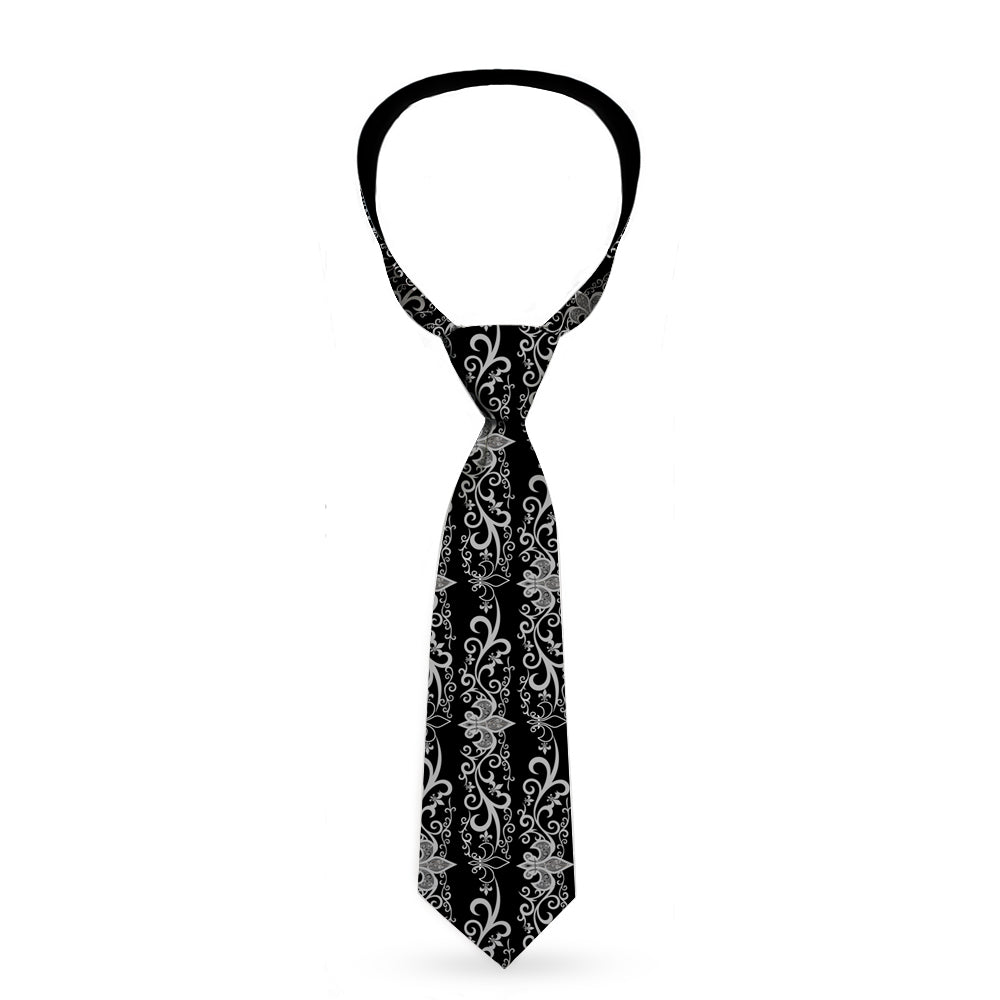 Buckle-Down Necktie - Fleur-de-Lis w/Filigree Black/Gray Neckties Buckle-Down   