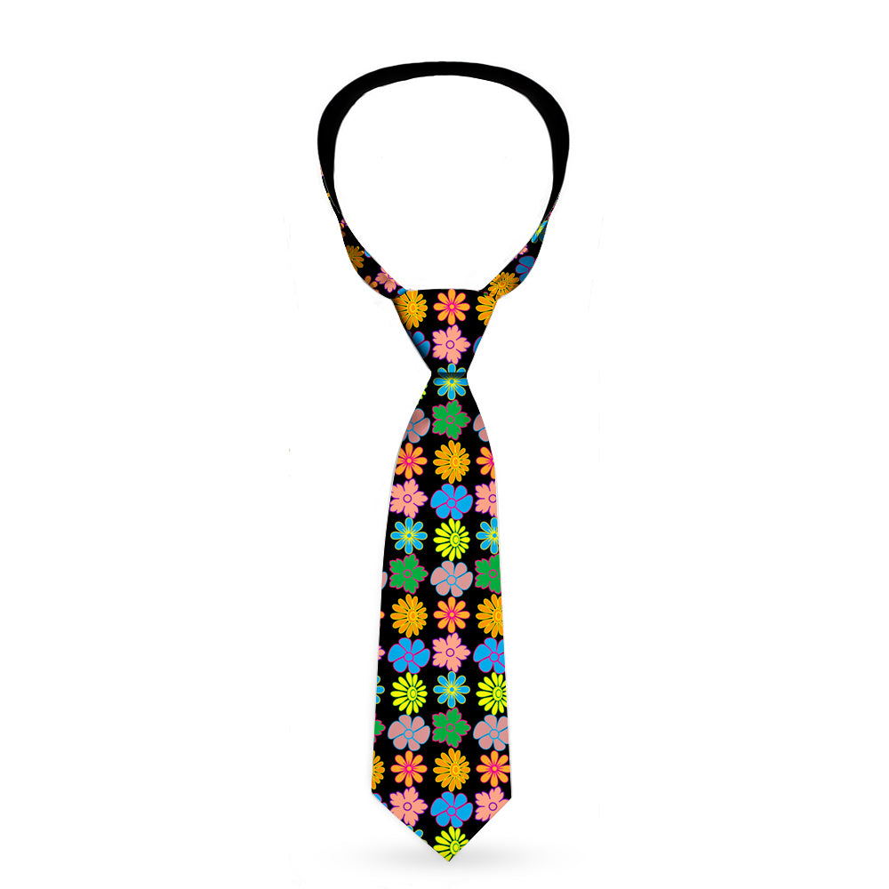 Buckle-Down Necktie - Flowers Black/Multi Color Neckties Buckle-Down   