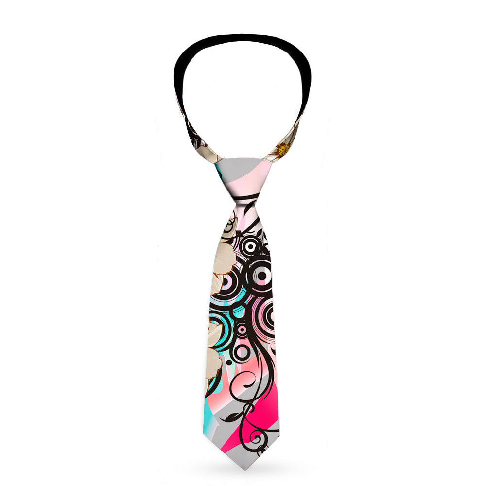 Buckle-Down Necktie - Flowers w/Filigree Pink Neckties Buckle-Down   