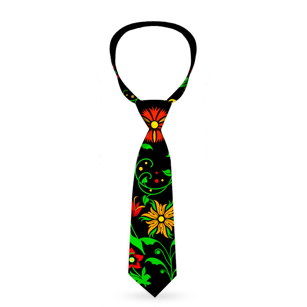 Buckle-Down Necktie - Floral Collage Black/Red/Orange/Green Neckties Buckle-Down   