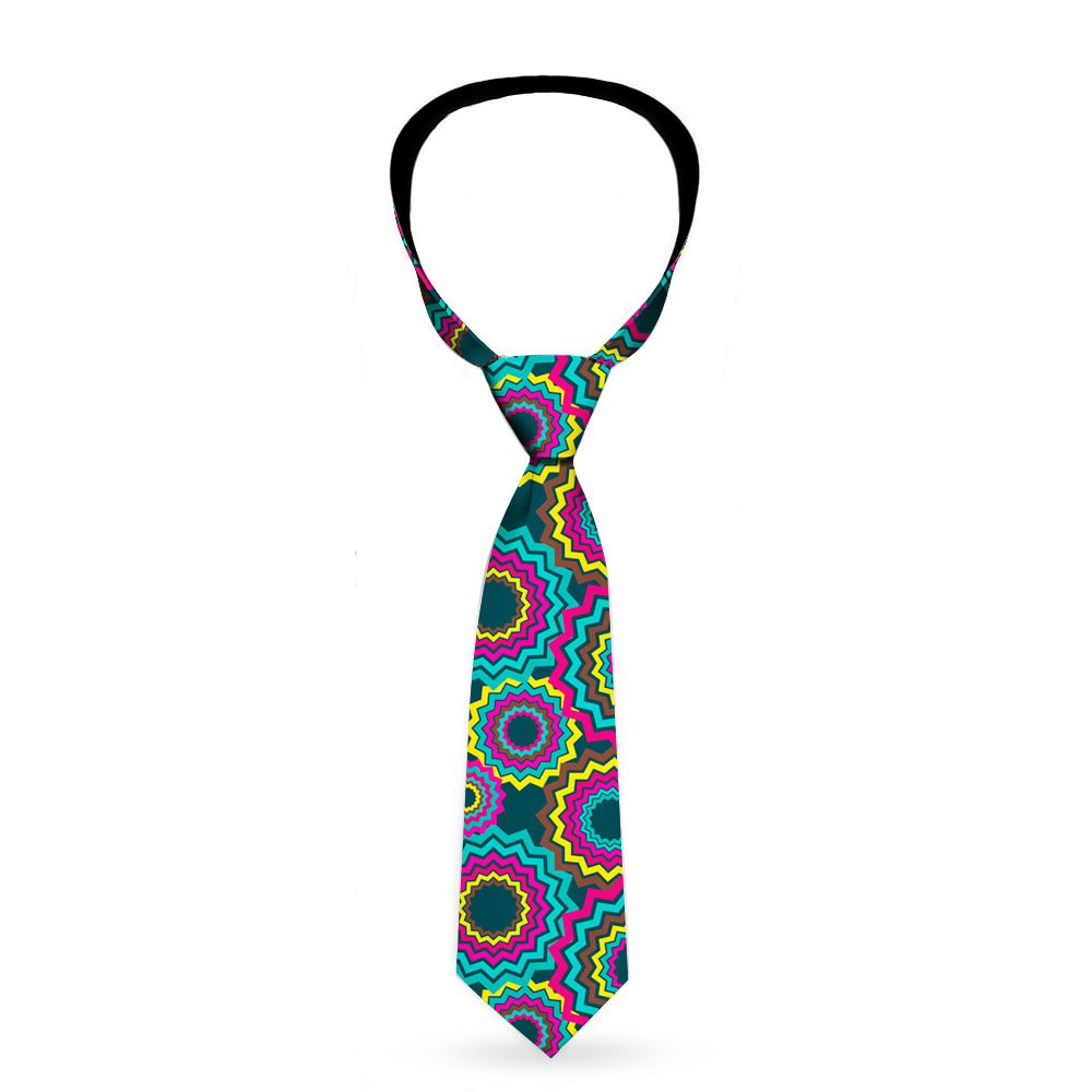 Buckle-Down Necktie - Jagged Rings Teals/Fuchsia/Yellow Neckties Buckle-Down   