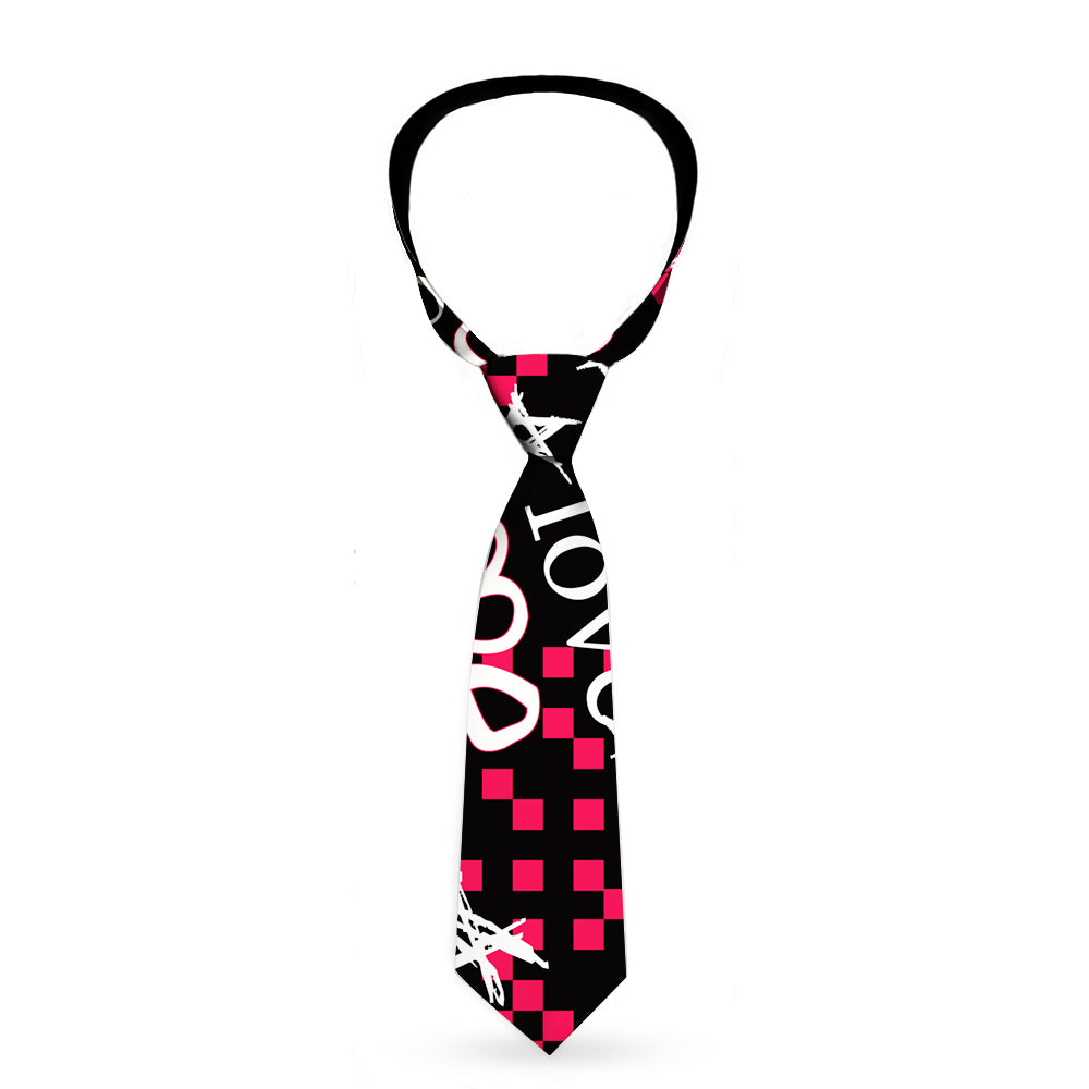Buckle-Down Necktie - Love Me w/Sketch Stars & Checkers Blk/Fuchsia/Wht Neckties Buckle-Down   