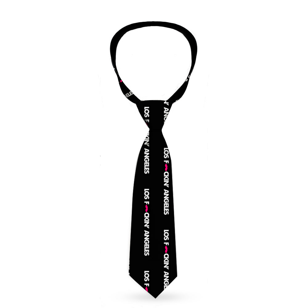 Buckle-Down Necktie - LOS F*CKIN' ANGELES Mustache Black/White/Pink Neckties Buckle-Down   