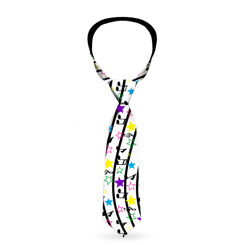 Buckle-Down Necktie - Music Notes Stars White/Black/Multi Color Neckties Buckle-Down   