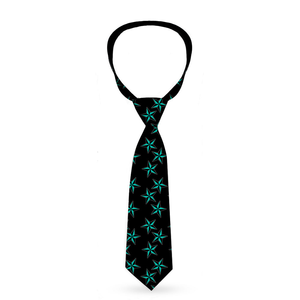 Buckle-Down Necktie - Nautical Stars Scattered Black/Turquoise Neckties Buckle-Down   
