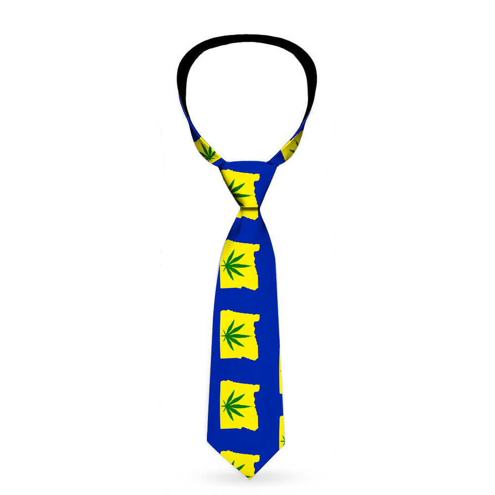 Buckle-Down Necktie - Oregon State Silhouette/Marijuana Leaf Blue/Yellow/Green Neckties Buckle-Down   