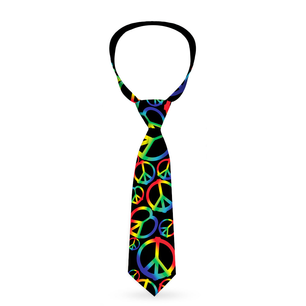 Buckle-Down Necktie - Peace Heart Black/Rainbow Ombre Neckties Buckle-Down   