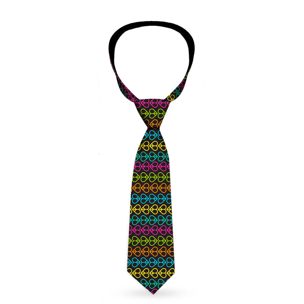 Buckle-Down Necktie - Peace Hearts Repeat Black/Neon Neckties Buckle-Down   
