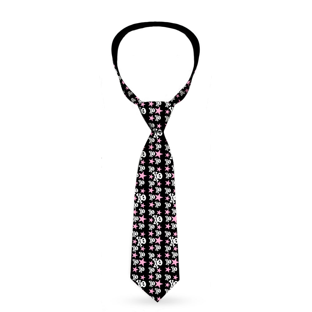 Buckle-Down Necktie - Skulls & Stars Black/White/Pink Neckties Buckle-Down   