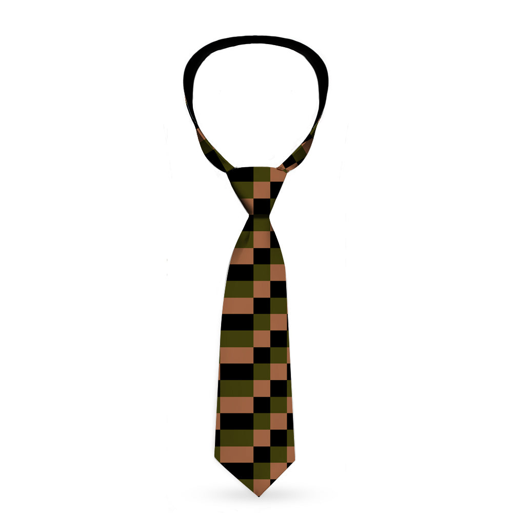 Buckle-Down Necktie - Checker Trio Tan/Black/Olive Neckties Buckle-Down   
