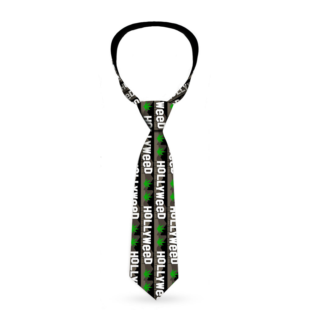 Buckle-Down Necktie - HOLLYWEED Sign Skyline/Pot Leaf Black/Grays/White/Green Neckties Buckle-Down   