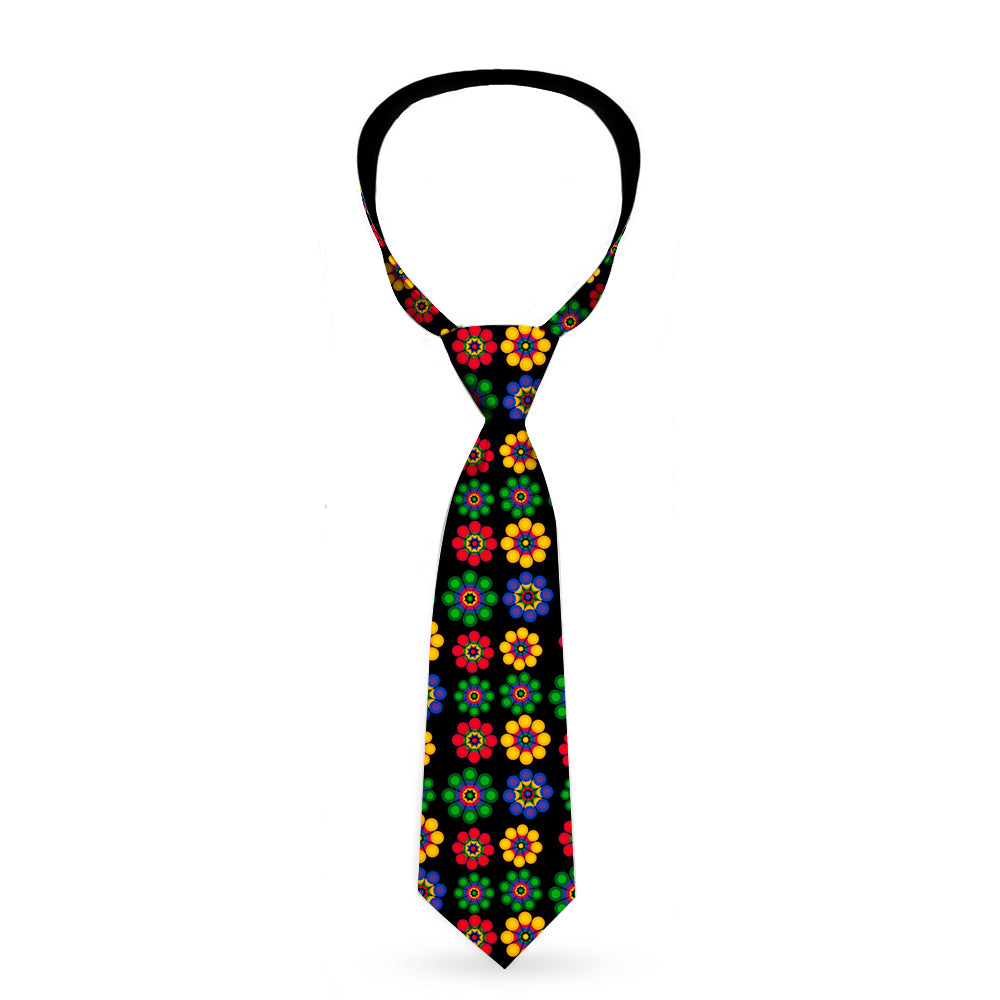 Buckle-Down Necktie - Psychedelic Daisies Black/Multi Color Neckties Buckle-Down   