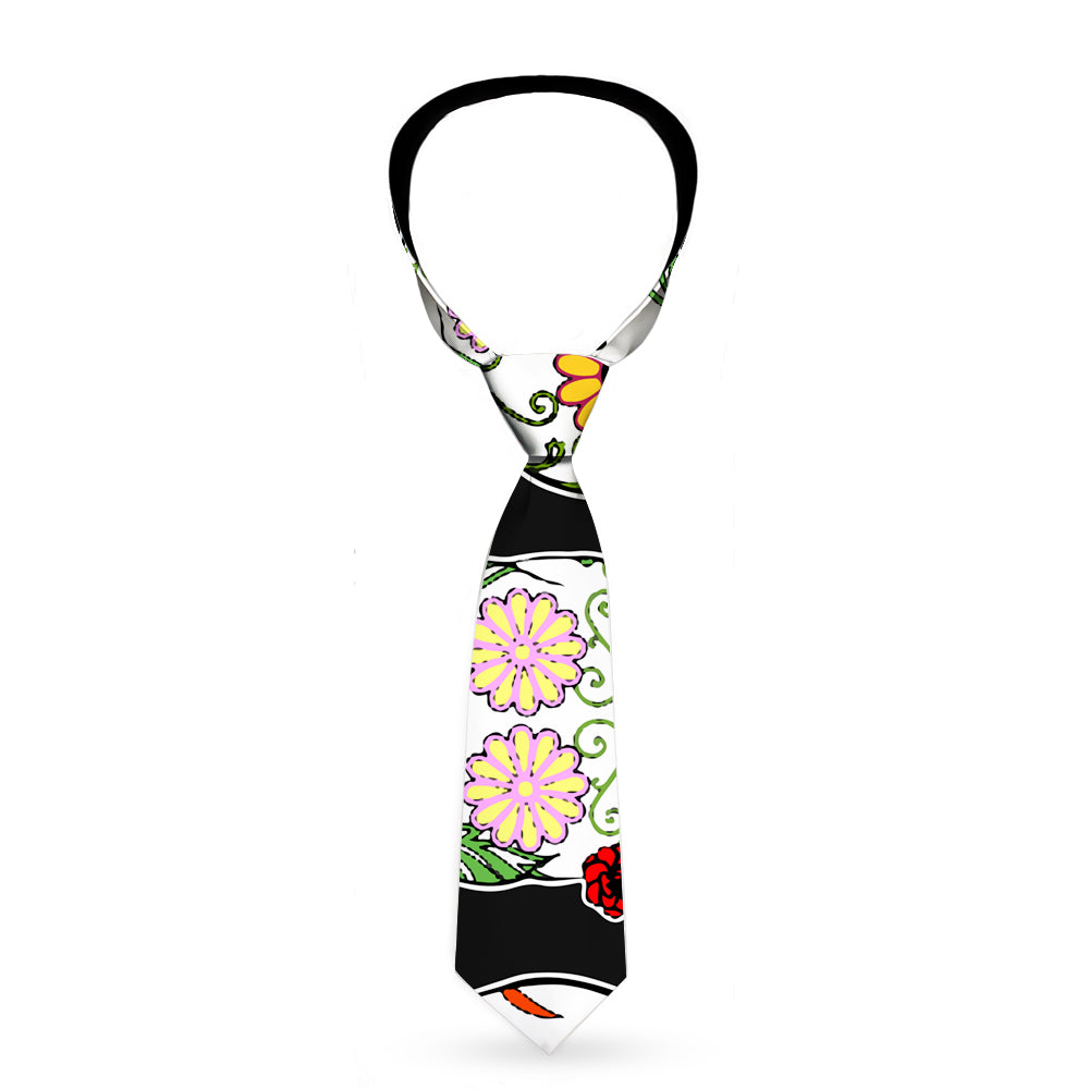 Buckle-Down Necktie - Sugar Skull Outline Black/Multi Color Neckties Buckle-Down   