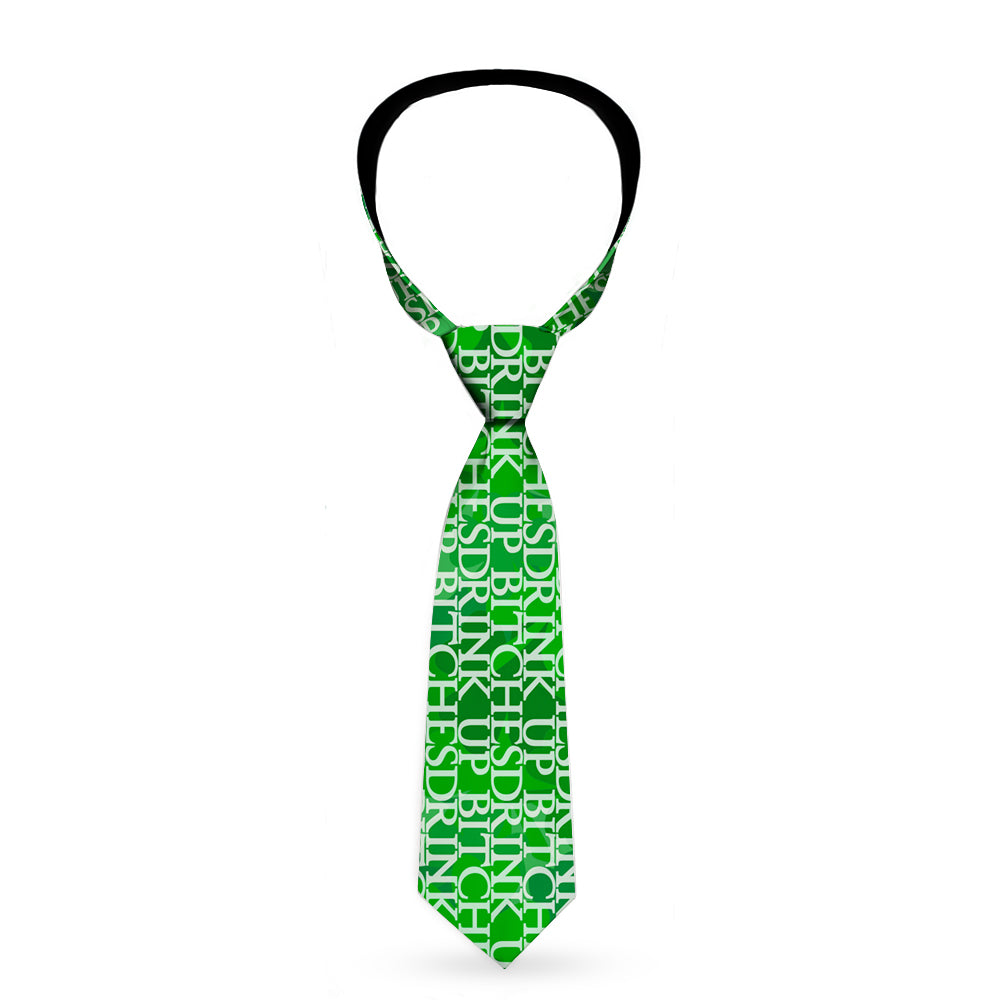 Buckle-Down Necktie - St. Pat's DRINK UP BITCHES/Stacked Shamrocks Greens/White Neckties Buckle-Down   