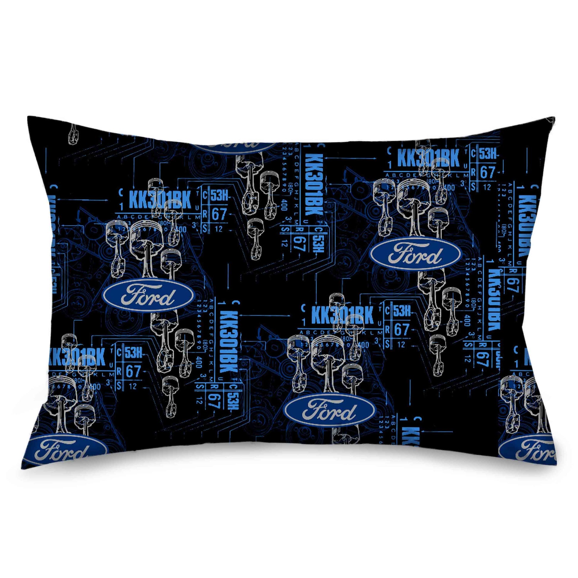 Pillowcase - STANDARD - FORD Oval/Pistons/KK301BK Blueprints Black/Blues/Gray Pillow Cases Ford   