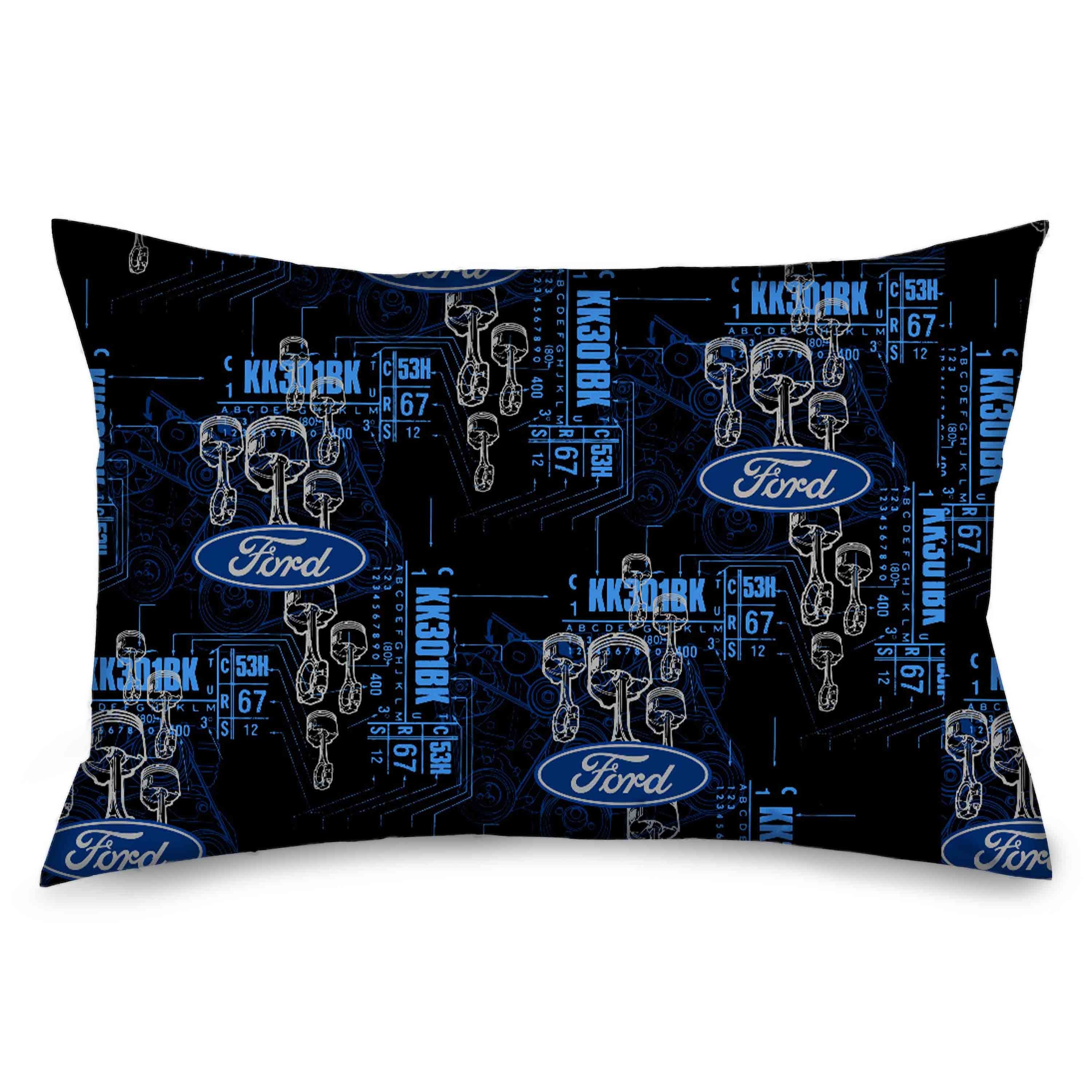 Pillowcase - STANDARD - FORD Oval/Pistons/KK301BK Blueprints Black/Blues/Gray Pillow Cases Ford   