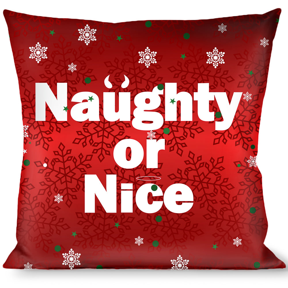 Buckle-Down Throw Pillow - Christmas NAUGHTY OR NICE/Snowflakes Reds/White/Green Throw Pillows Buckle-Down   