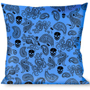 Buckle-Down Throw Pillow - Bandana/Skulls Baby Blue/Black Throw Pillows Buckle-Down   
