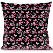 Buckle-Down Throw Pillow - Butterfly Garden Black/Pink Throw Pillows Buckle-Down   