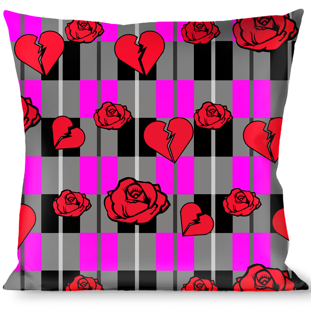 Buckle-Down Throw Pillow - Broken Hearts & Roses w/Fuchsia Plaid Throw Pillows Buckle-Down   