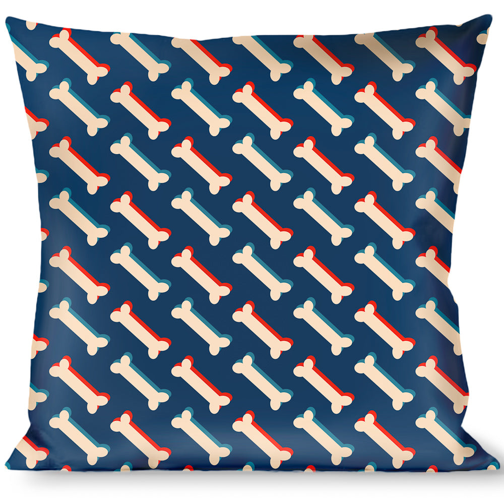 Buckle-Down Throw Pillow - Bones Blue/Tan/Red Throw Pillows Buckle-Down   