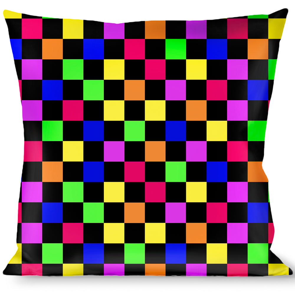 Buckle-Down Throw Pillow - Checker Black/Multi Neon Throw Pillows Buckle-Down   