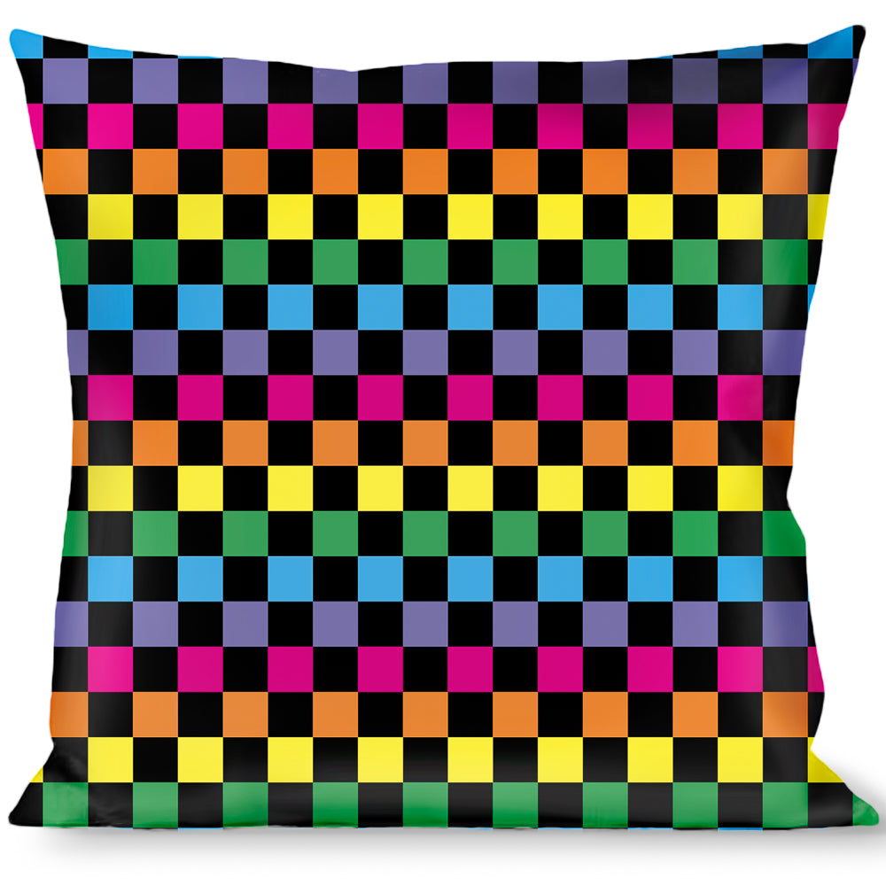 Buckle-Down Throw Pillow - Checker Black/Neon Rainbow Throw Pillows Buckle-Down   