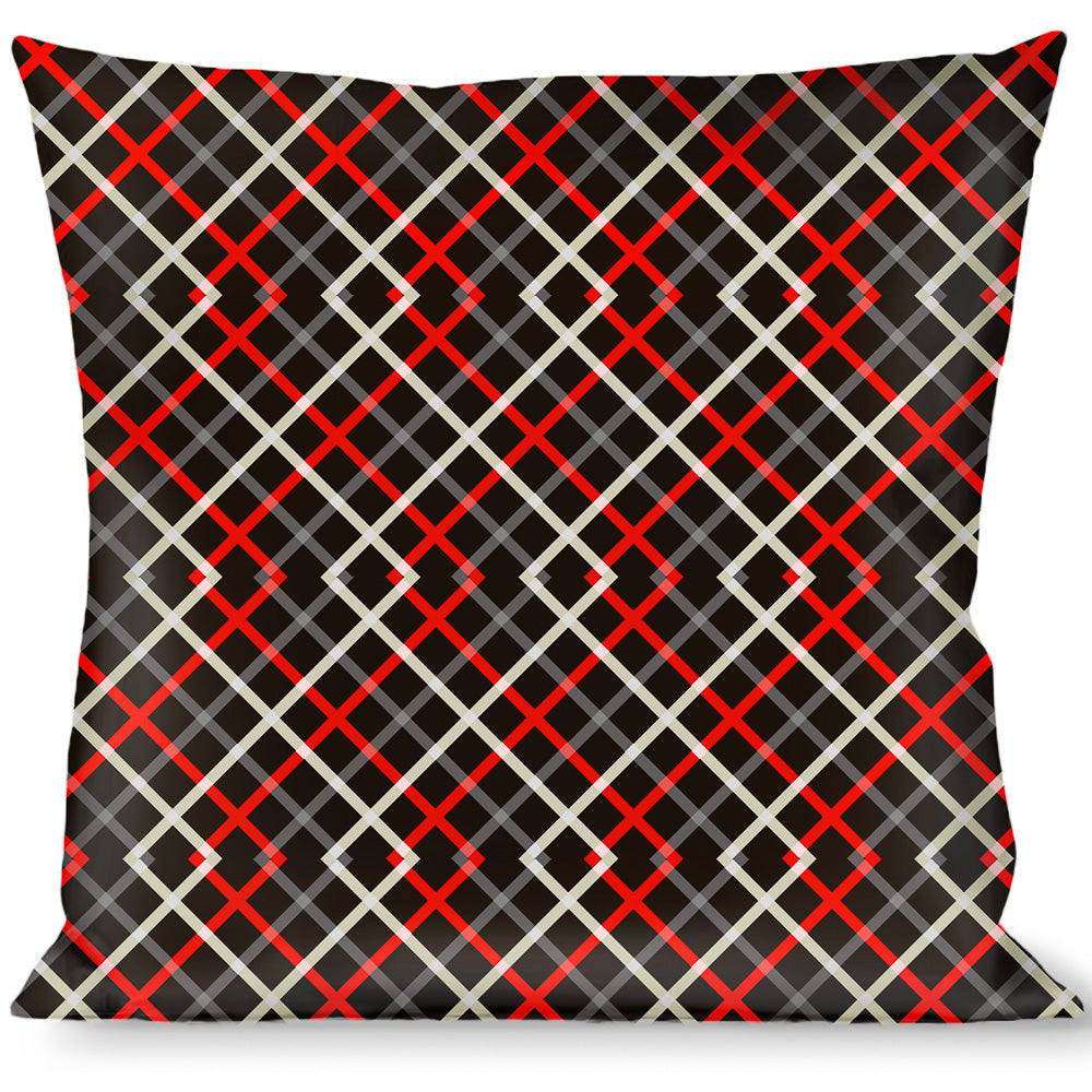 Buckle-Down Throw Pillow - Criss Cross Plaid Black/Gray/Red Throw Pillows Buckle-Down   