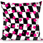 Buckle-Down Throw Pillow - Checker & Stars Black/White/Pink Throw Pillows Buckle-Down   