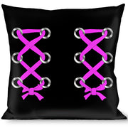 Buckle-Down Throw Pillow - Corset Lace Up Black/Fuchsia Throw Pillows Buckle-Down   