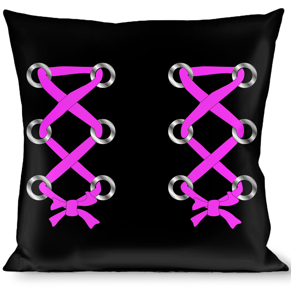 Buckle-Down Throw Pillow - Corset Lace Up Black/Fuchsia Throw Pillows Buckle-Down   