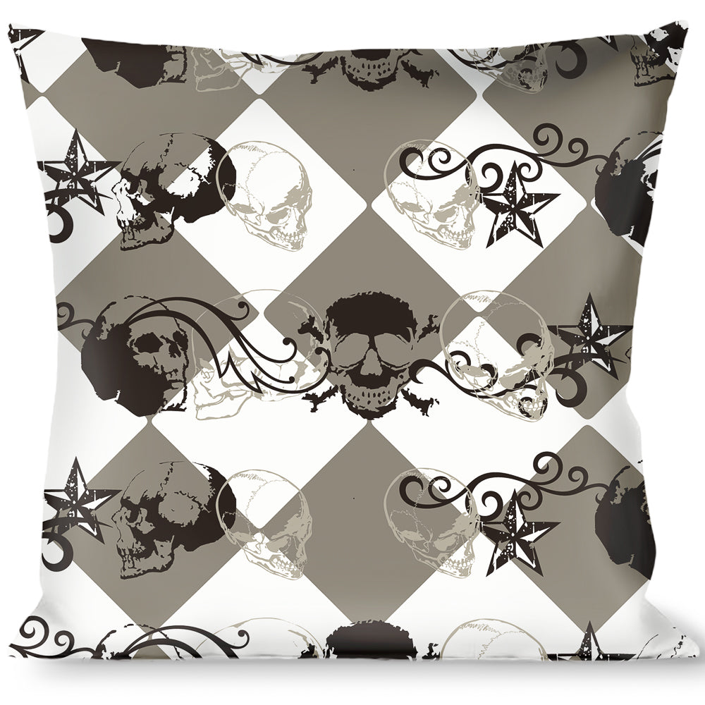 Buckle-Down Throw Pillow - Diamonds White/Gray w/Skulls Throw Pillows Buckle-Down   