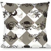 Buckle-Down Throw Pillow - Diamonds White/Gray w/Skulls Throw Pillows Buckle-Down   