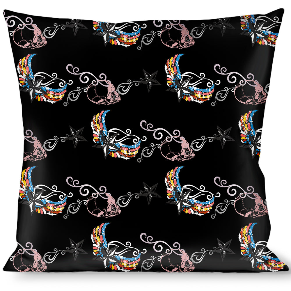 Buckle-Down Throw Pillow - Die Hard Skulls & Stars2 Black/Multi Color Throw Pillows Buckle-Down   