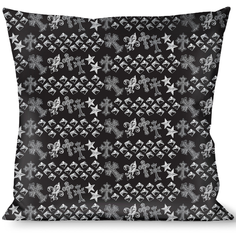 Buckle-Down Throw Pillow - Elegant Crosses/Stars/Studs Black/Grays Throw Pillows Buckle-Down   