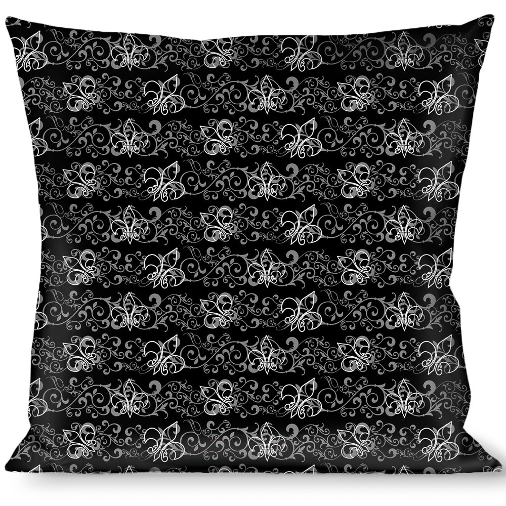 Buckle-Down Throw Pillow - Fleur-de-Lis Outline w/Filigree Black/Gray Throw Pillows Buckle-Down   