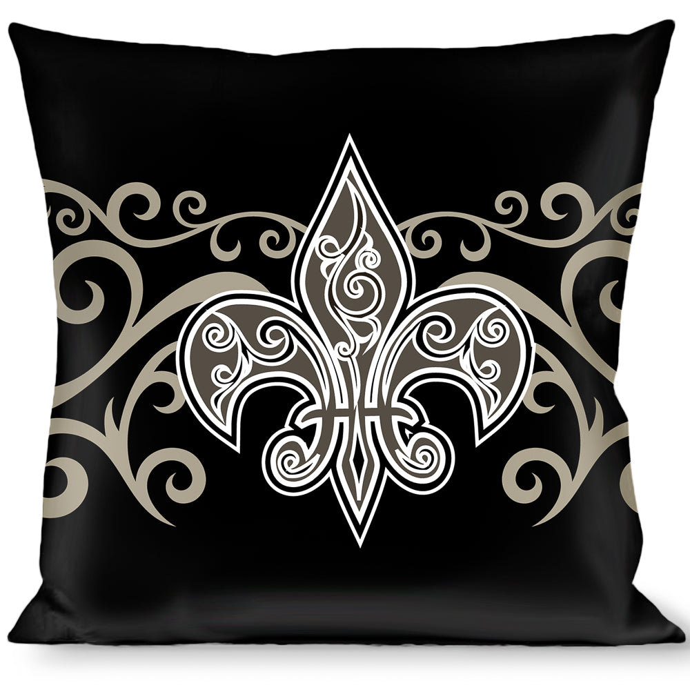 Buckle-Down Throw Pillow - Fleur-de-Lis w/Filigree Black/Gray Throw Pillows Buckle-Down   