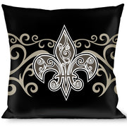 Buckle-Down Throw Pillow - Fleur-de-Lis w/Filigree Black/Gray Throw Pillows Buckle-Down   