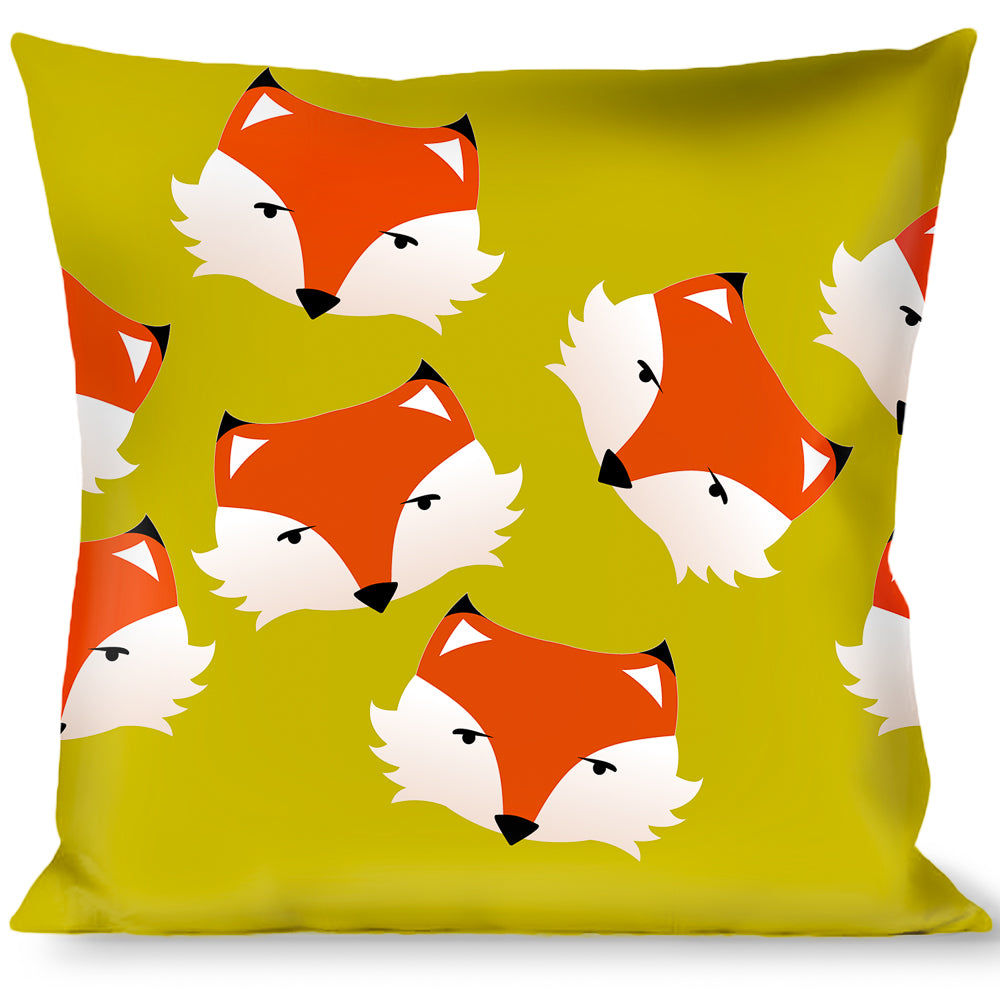 Buckle-Down Throw Pillow - Fox Face Scattered Warm Olive Throw Pillows Buckle-Down   