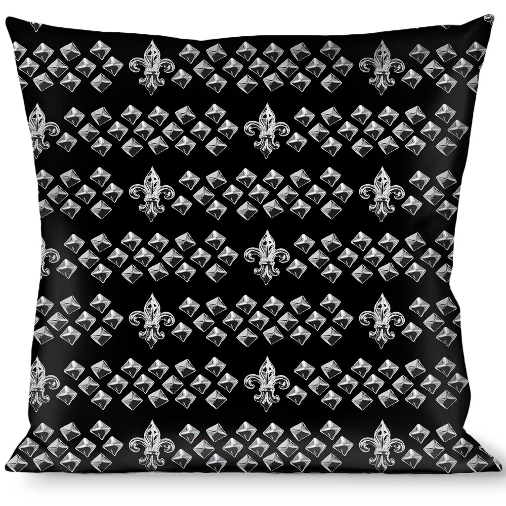 Buckle-Down Throw Pillow - Fleur-de-Lis/Studs Black/Grays Throw Pillows Buckle-Down   