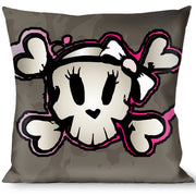 Buckle-Down Throw Pillow - Girlie Skull Gray Throw Pillows Buckle-Down   