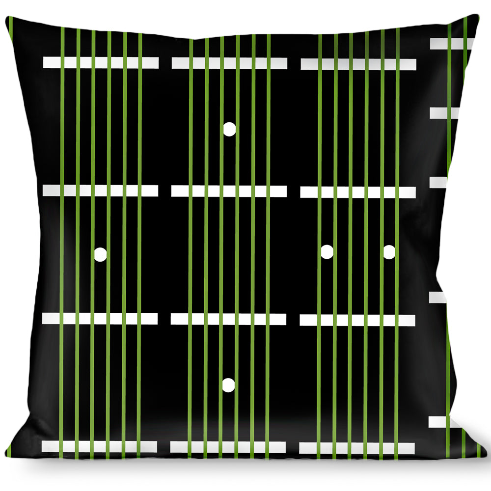 Buckle-Down Throw Pillow - Guitar Neck Black/White/Lime Green Throw Pillows Buckle-Down   