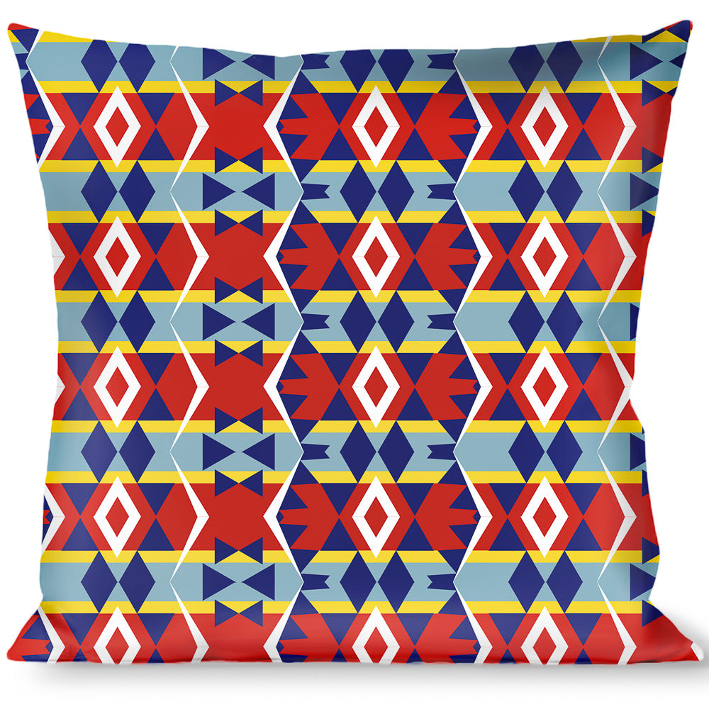 Buckle-Down Throw Pillow - Geometric Triangles/Stripe Red/White/Blues/Yellow Throw Pillows Buckle-Down   