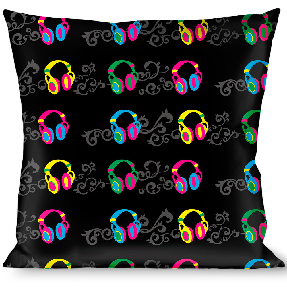 Buckle-Down Throw Pillow - Headphones Curls Black/Gray/Neon Throw Pillows Buckle-Down   