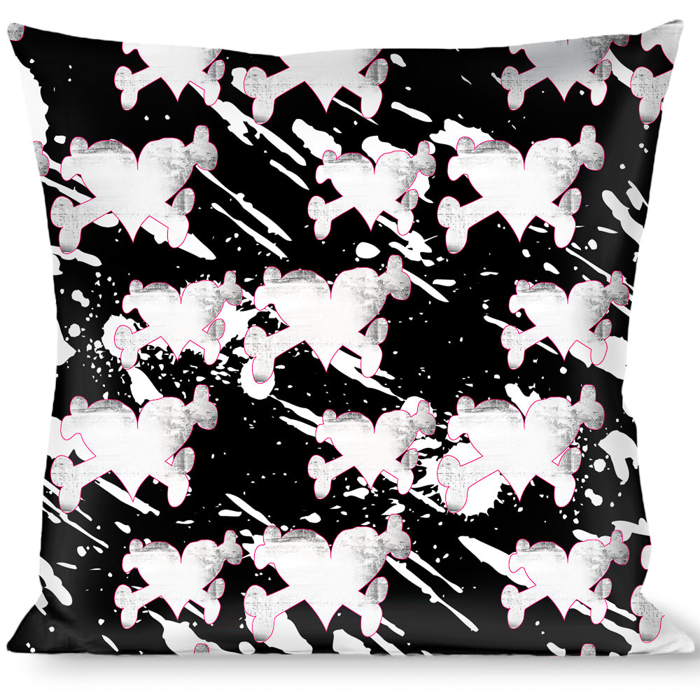 Buckle-Down Throw Pillow - Heart & Cross Bones w/Splatter Black/White Throw Pillows Buckle-Down   
