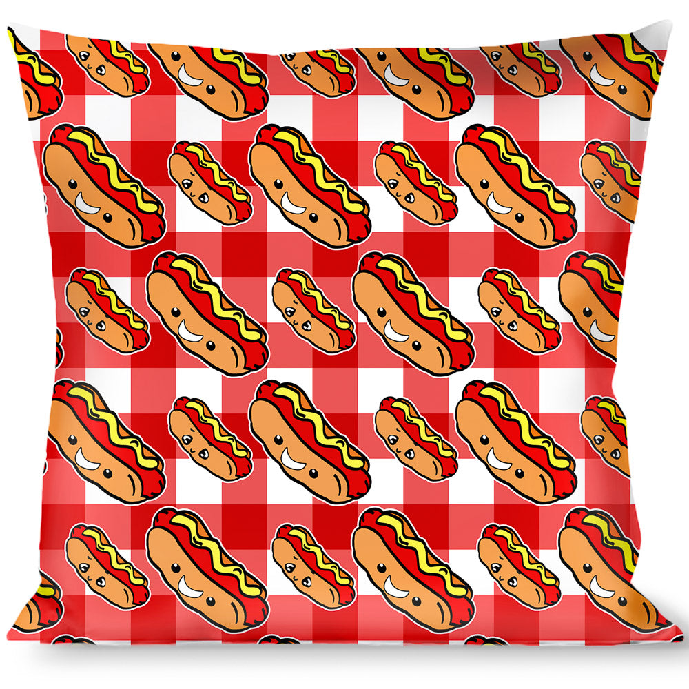 Buckle-Down Throw Pillow - Hot Dogs Buffalo Plaid White/Red Throw Pillows Buckle-Down   