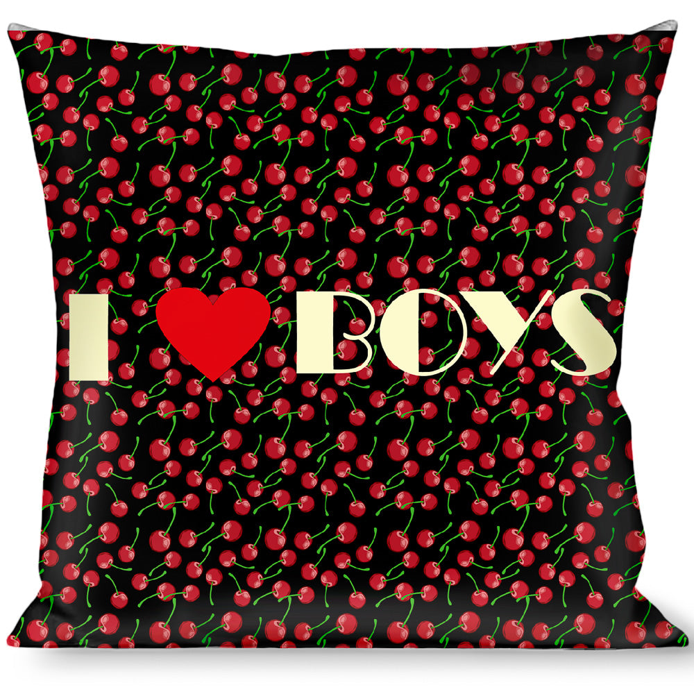 Buckle-Down Throw Pillow - I Heart BOYS Black/Cherries Throw Pillows Buckle-Down   
