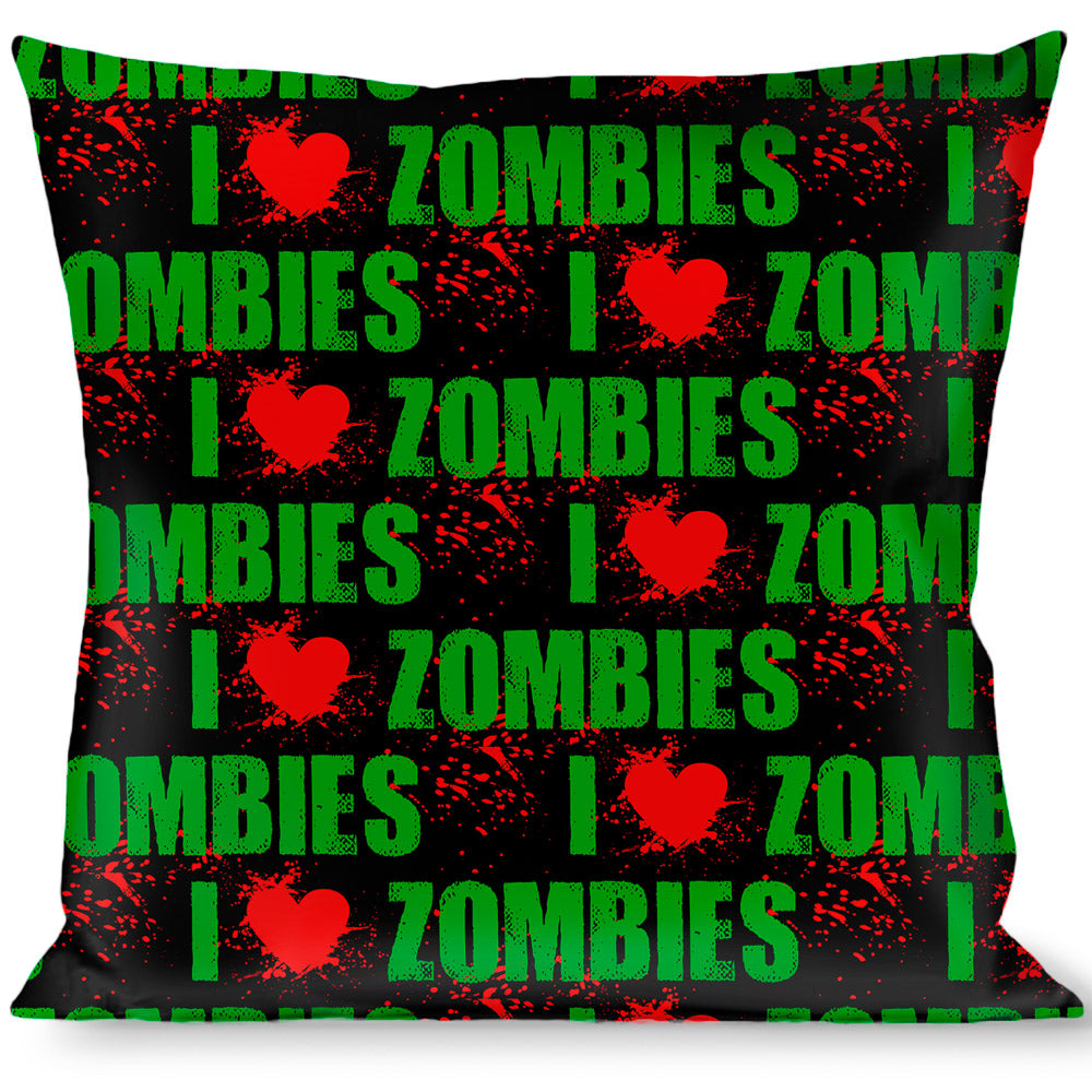 Buckle-Down Throw Pillow - I "HEART" ZOMBIES Black/Green/Red Splatter Throw Pillows Buckle-Down   