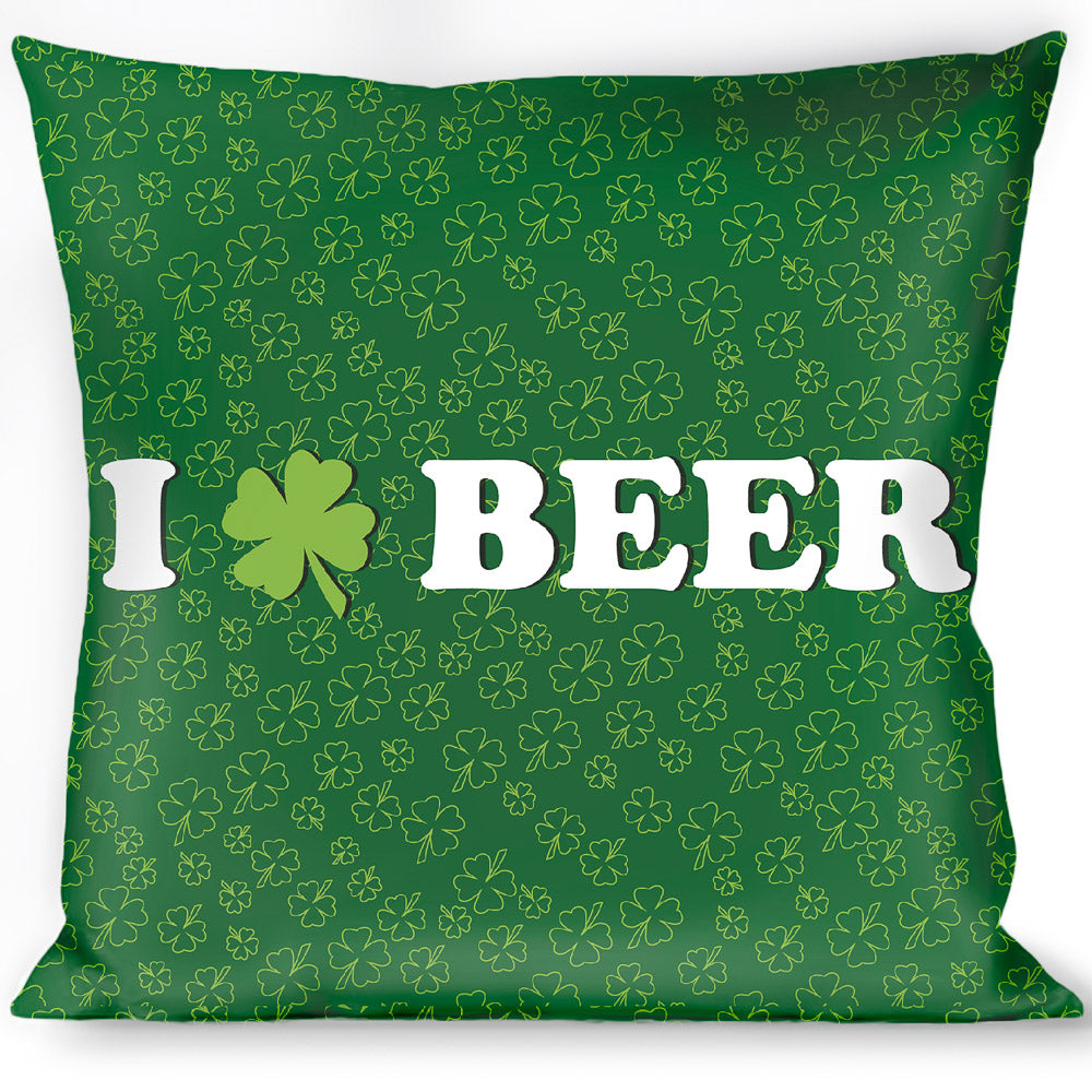 Buckle-Down Throw Pillow - I "Clover" BEER/Clover Outlines Greens/White Throw Pillows Buckle-Down   